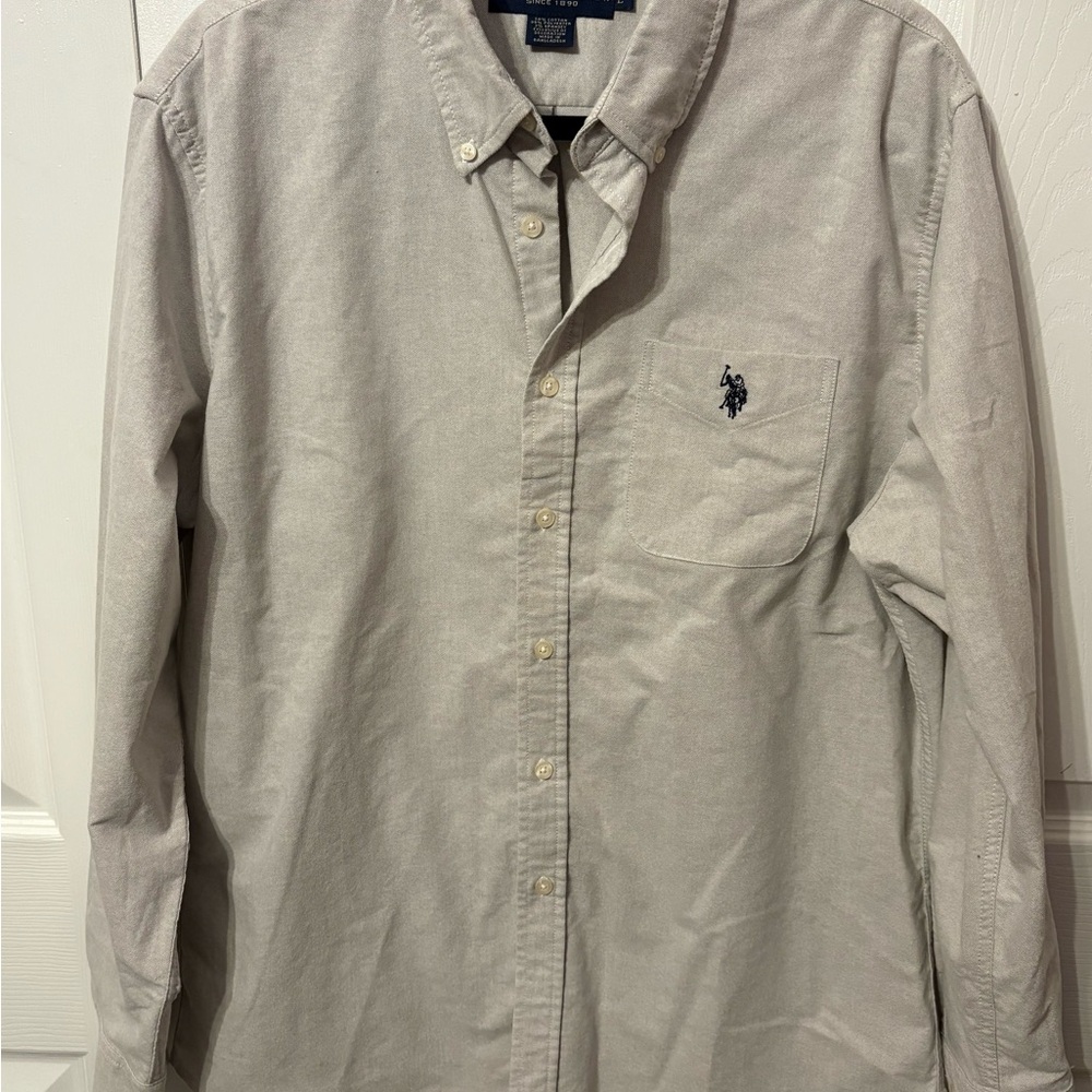 U.S. Polo Assn. Gray Casual Button Down Shirt with Embroidered Logo